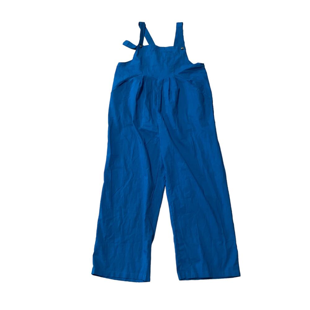 Pleated Sleeveless Straight Leg Cropped Overall Jumpsuit in Blue Size Large - Picture 5 of 7